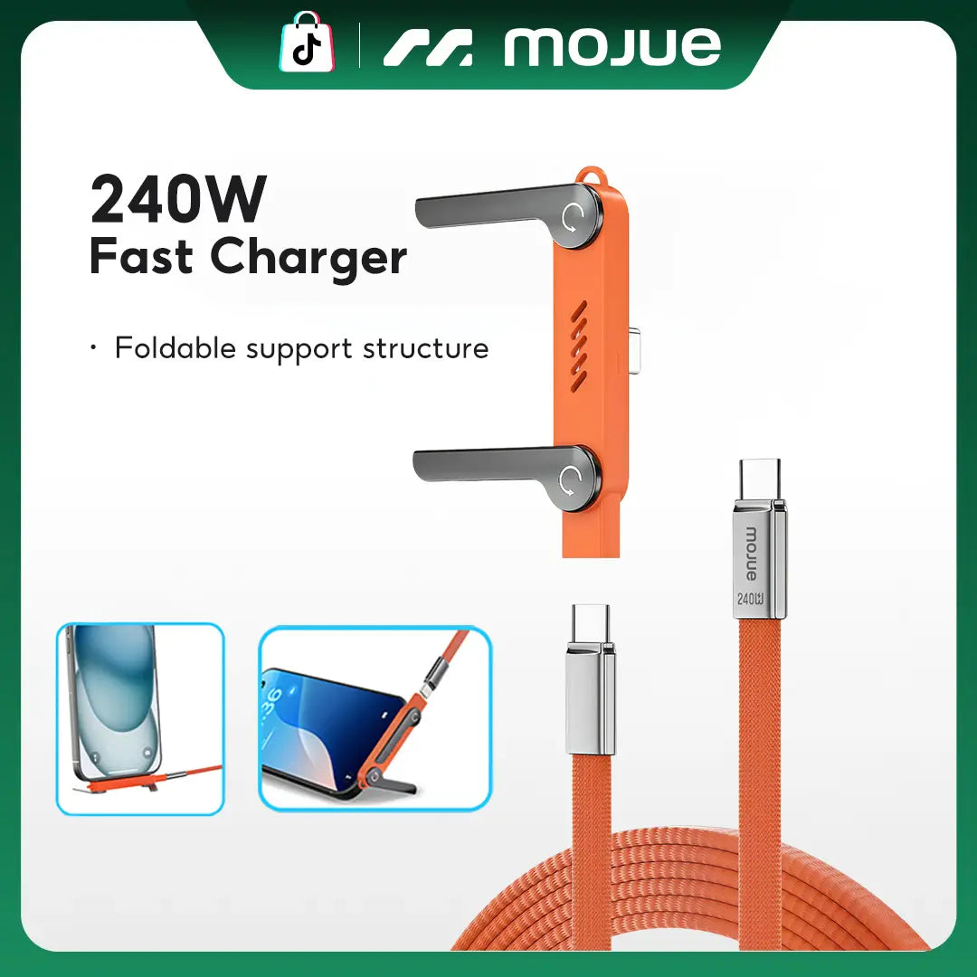 MOJUE 240W Fast Charging USB-C to USB-C Flat Cable with 90-Degree Angle, 4.9FT - Compatible with iPhone 15/16/17 Series and Samsung S26/S25