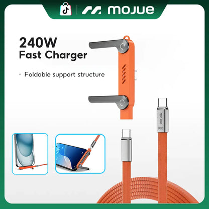 MOJUE 240W Fast Charging USB-C to USB-C Flat Cable with 90-Degree Angle, 4.9FT - Compatible with iPhone 15/16/17 Series and Samsung S26/S25